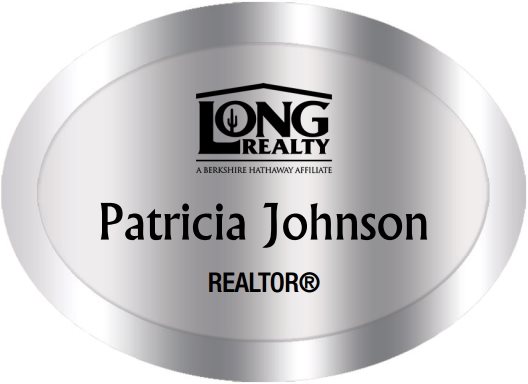 Long Realty Company Name Badges Oval Silver (W:2