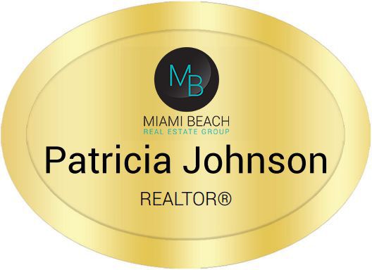 Miami Beach Real Estate Name Badges Oval Golden (W:2