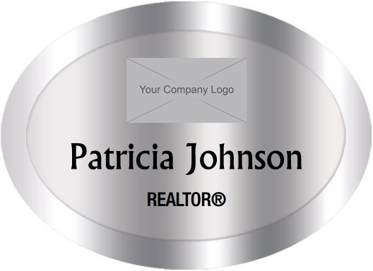 Real Estate Name Badges Oval Silver (W:2